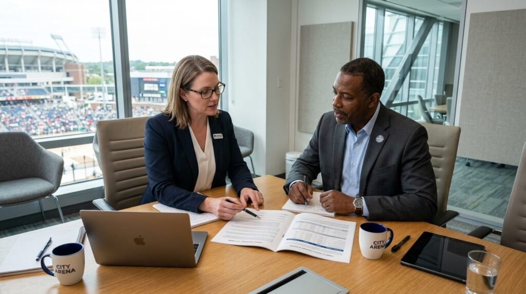 Photorealistic stock image, 16:9 format: Business meeting be