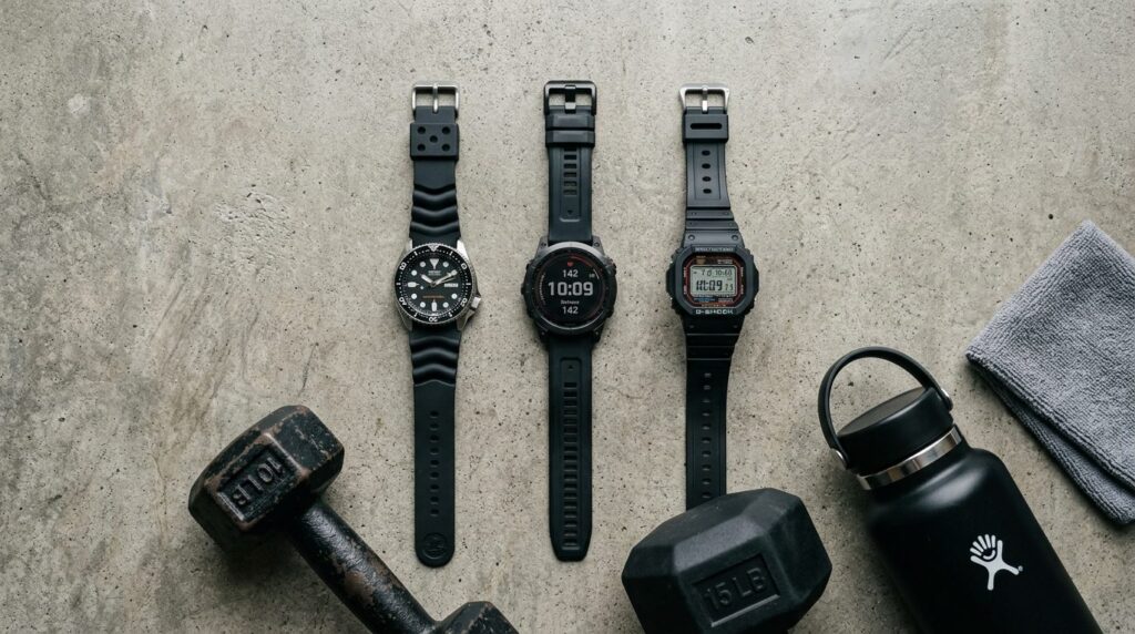 Flat lay photography of three distinct mens watches arrange