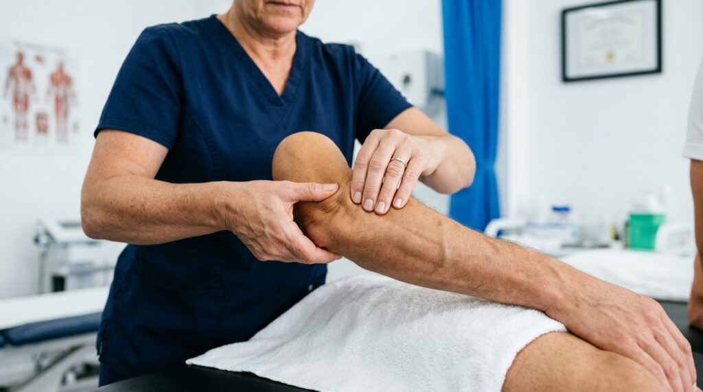 Close-up of experienced massage therapists hands working on